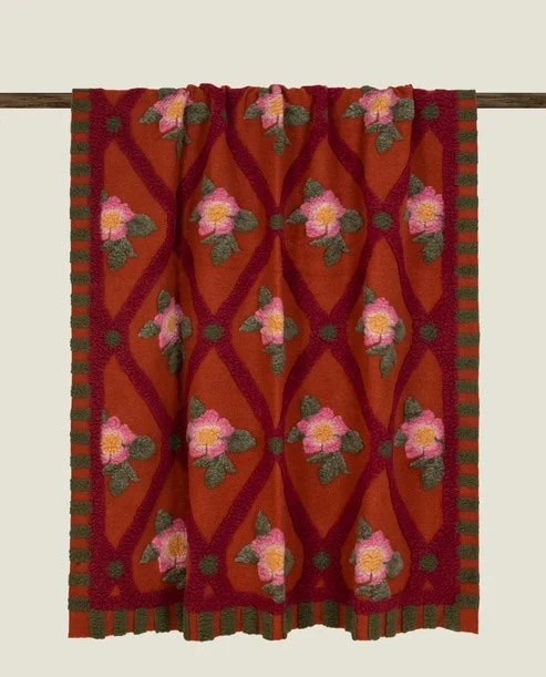 ROSE_FLOWER_RUGGINE_002 Plaid Rose Flower Terracotta - immagine 1